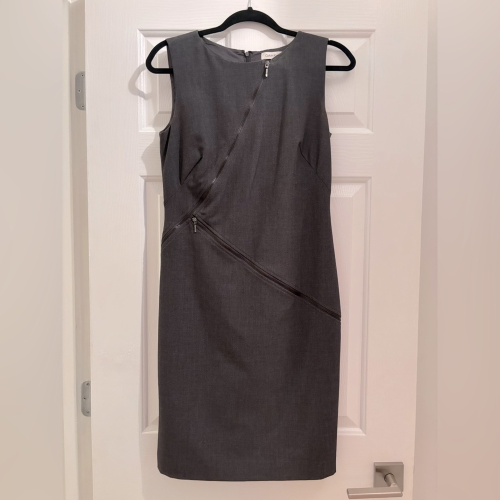 Vintage Calvin Klein grey moto-style shift dress - 6 (small)